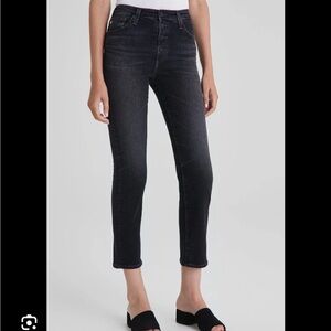 AG denim, Isabelle button-up high-rise straight crop, washed black. Size 26R.